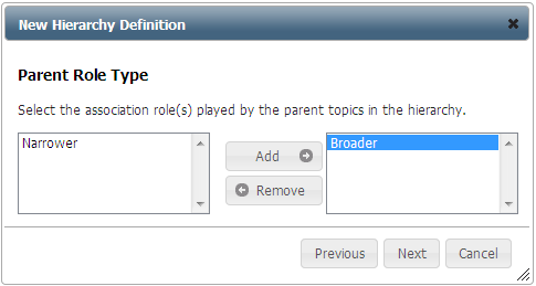 Parent Role Types Screen with one type selected