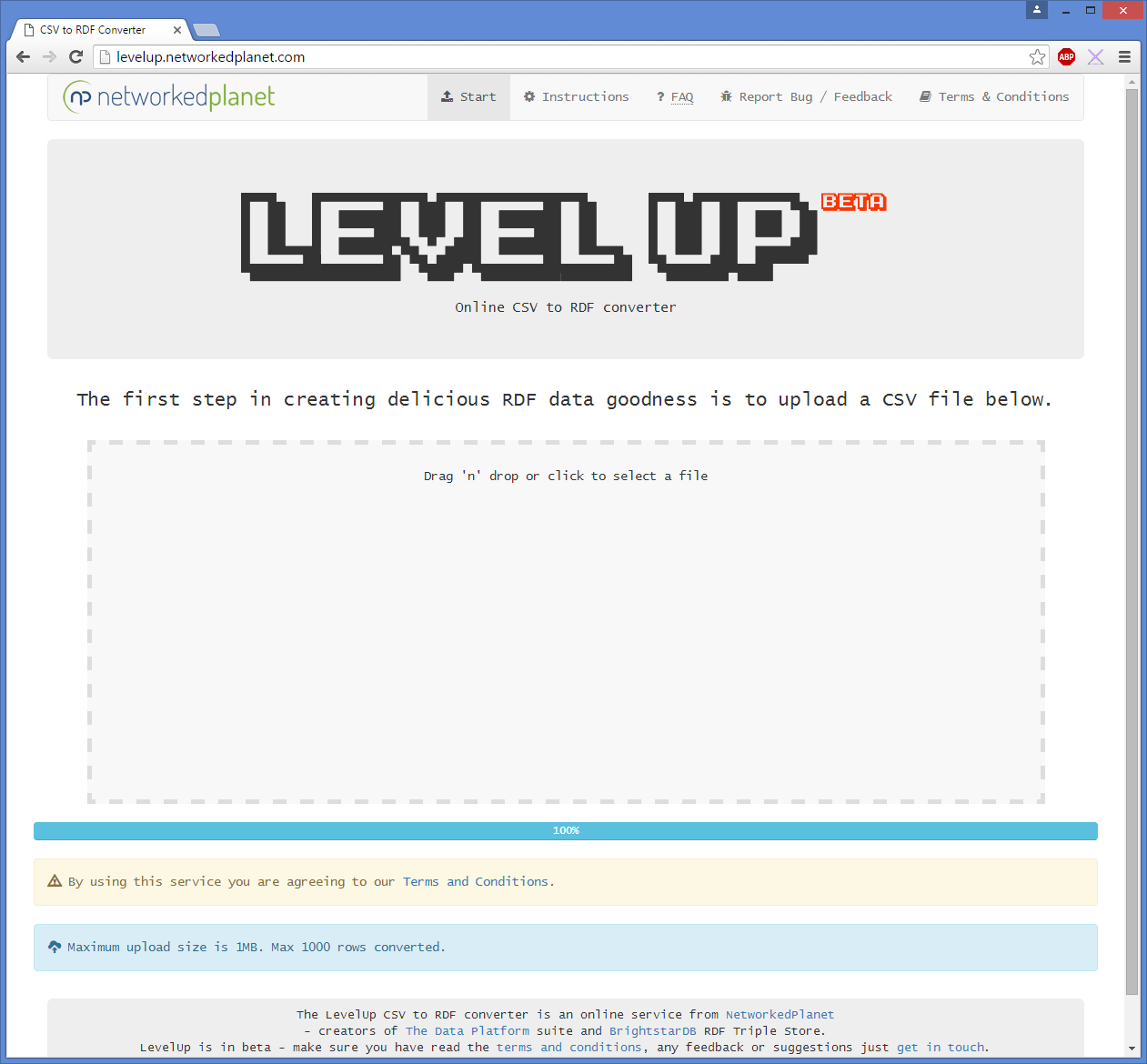 upload a CSV dataset to the Level Up converter